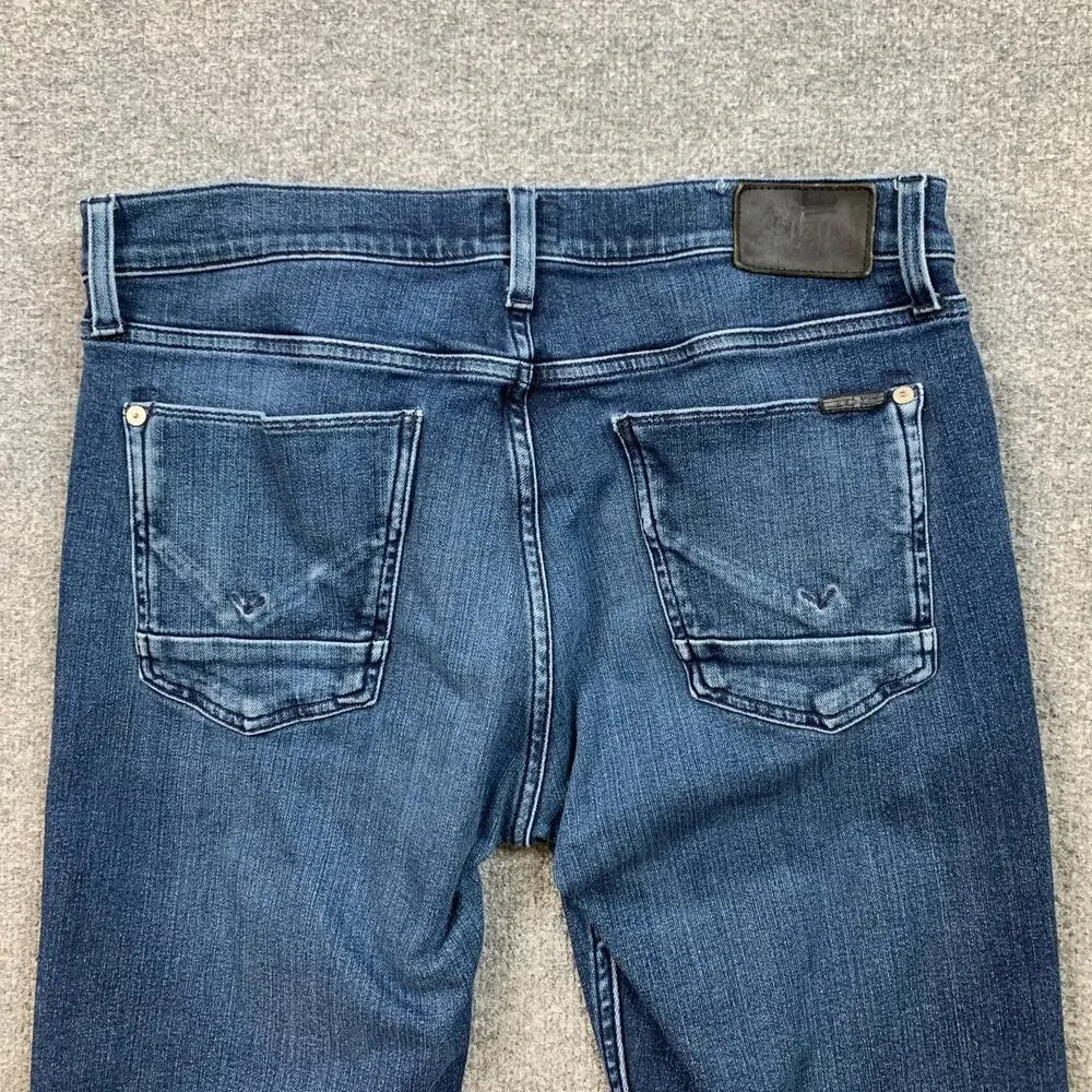 Hudson Jeans Mens 33 Blake Slim Straight Zip Fly Mid Rise Pocket Whiskered Denim